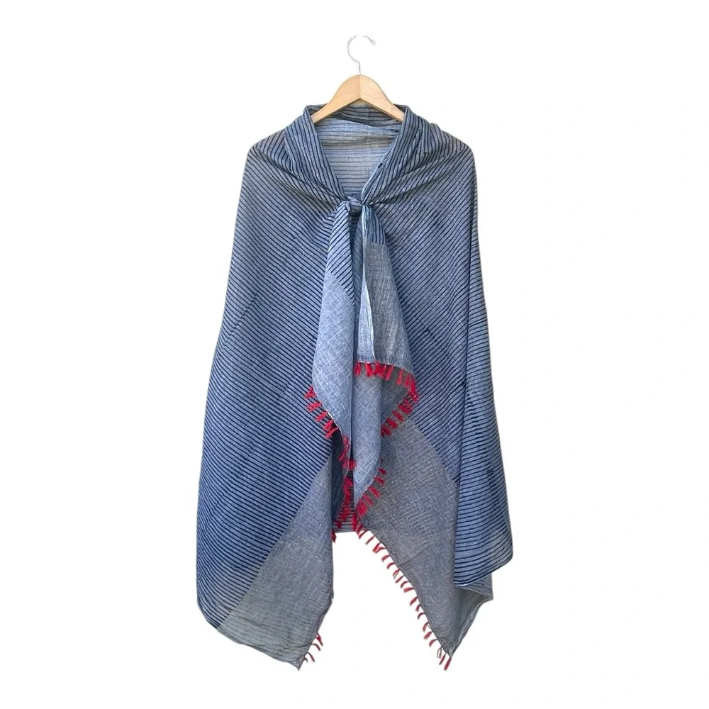 Dolma Blue, Gray & Gold Tassel Scarf – NEW with Tags